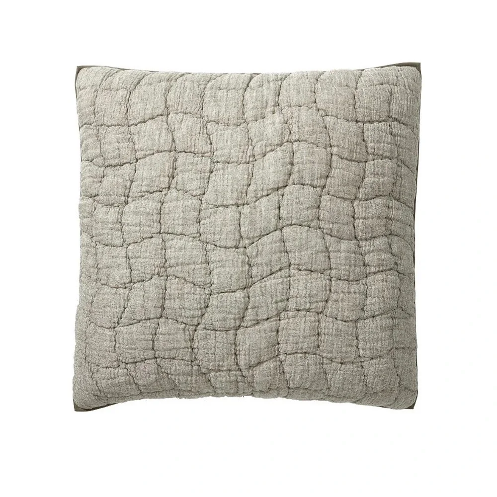 Pottery Barn Cloud Quilted Euro Sham Loden Green Flax Cotton Linen 26x26 NEW